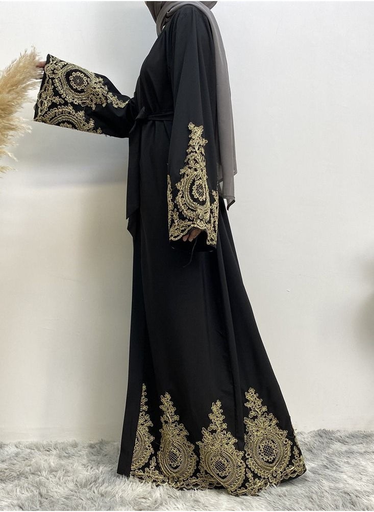 Loquat - Fashion Simple Cardigan Gown Abaya Black - Image 1