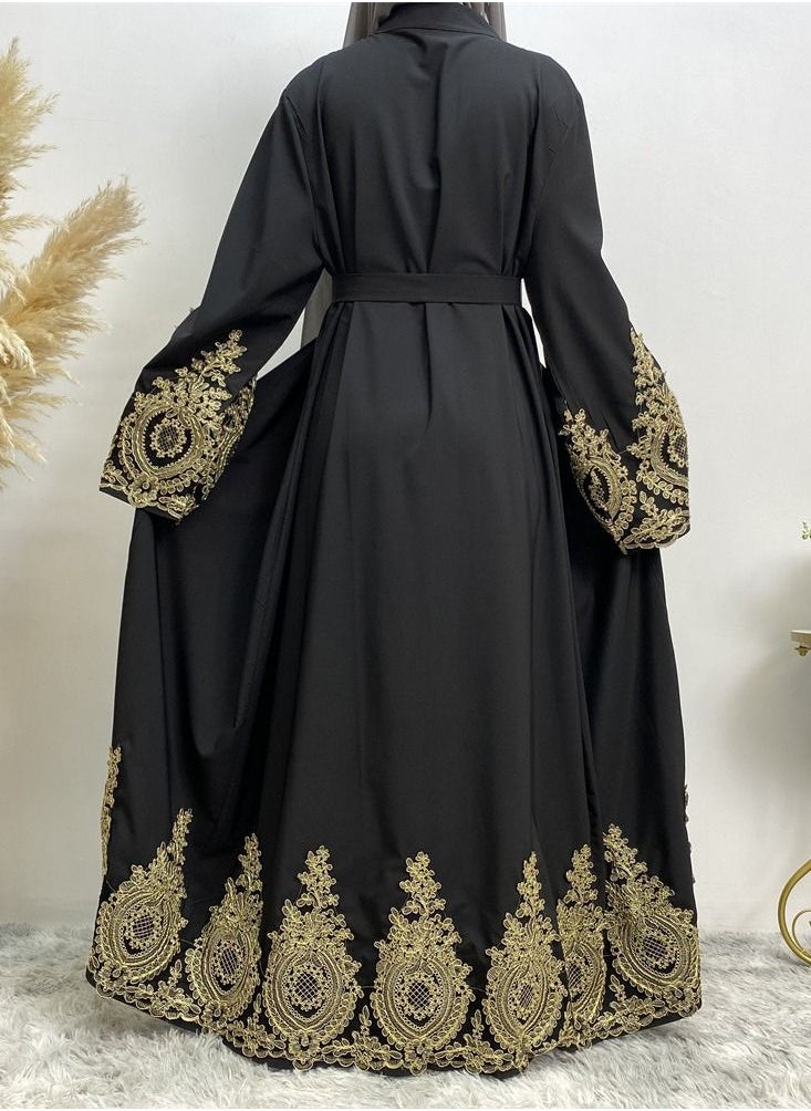 Loquat - Fashion Simple Cardigan Gown Abaya Black - Image 1