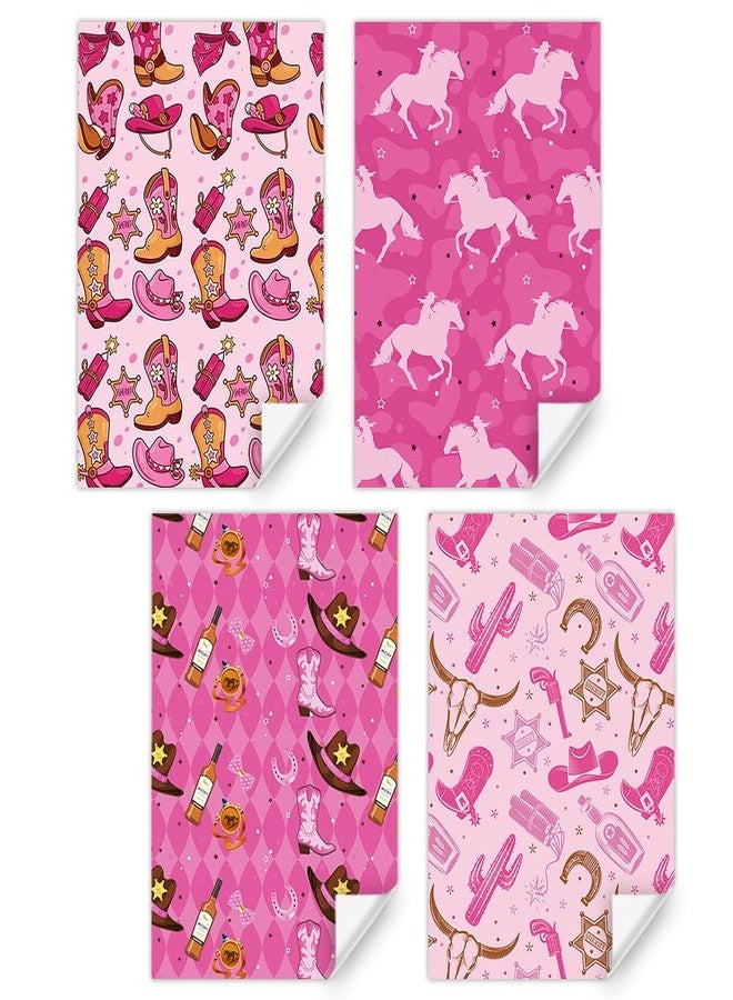 Boerni Western Wrapping Paper Cowgirl Boots Horseshoe Bull Cactus Wild West-theme Pink Gift Wrap Paper, 8 Pieces Folded Flat Art Paper for Girls Cowboy Birthday Wedding Baby Shower DIY Crafts Gift Packing - Image 3