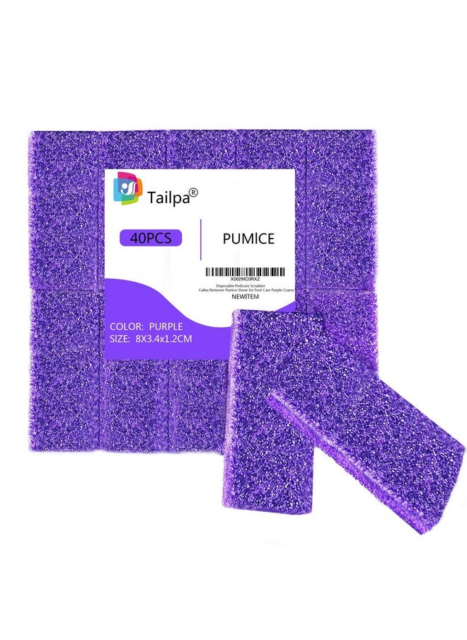 Tailpa - 40 Pcs Pumice Stone For Feet Foot Scrubber Sponge For Feet Care And Callus Remover Mini Disposable Pumice Pads For Dead Skin Remover (Purple) - Image 1