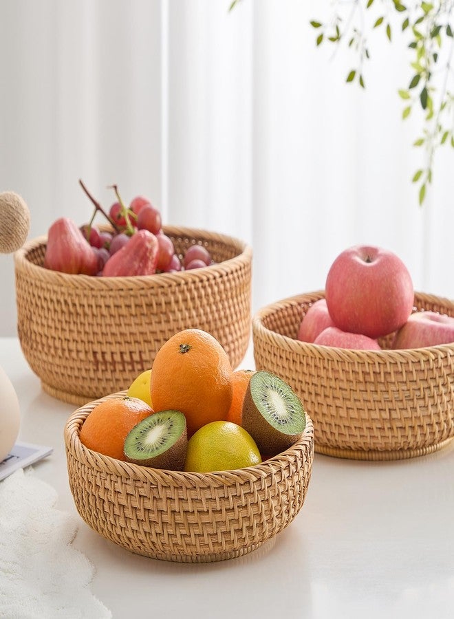 Kmelep Hand-Woven Stackable Rattan Basket, Set of 3, Fruit Bread Serving Bowls, for Farmhouse Kitchen Storage & Decor - Image 5