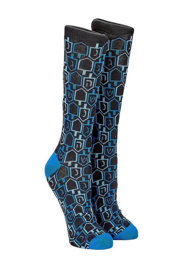 Rite Lite Hanukkah Dreidel Socks | Adult Crew Sock Fits Shoe Size 8-12 Blue Chanukah Cozy Cotton Socks Jewish Holiday Party Favors Accessories Decorations Gifts Festival of Lights (Dreidels) - Image 1