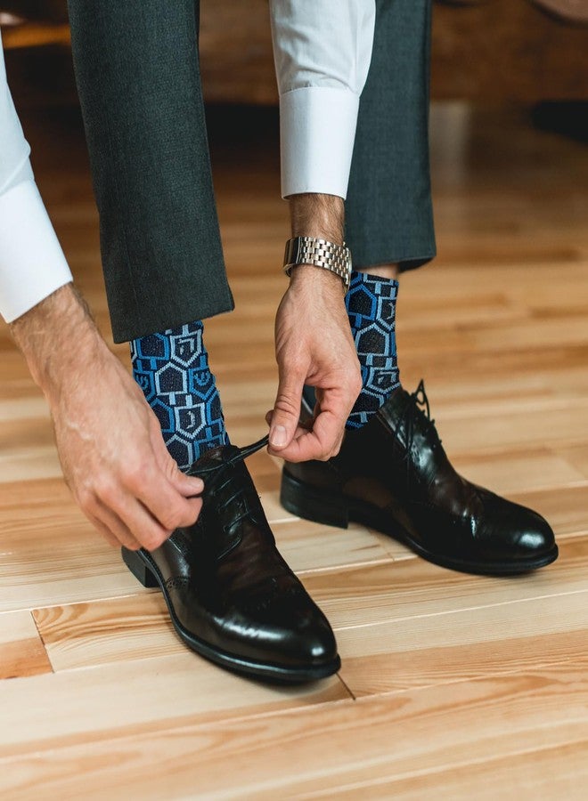 Rite Lite Hanukkah Dreidel Socks | Adult Crew Sock Fits Shoe Size 8-12 Blue Chanukah Cozy Cotton Socks Jewish Holiday Party Favors Accessories Decorations Gifts Festival of Lights (Dreidels) - Image 4