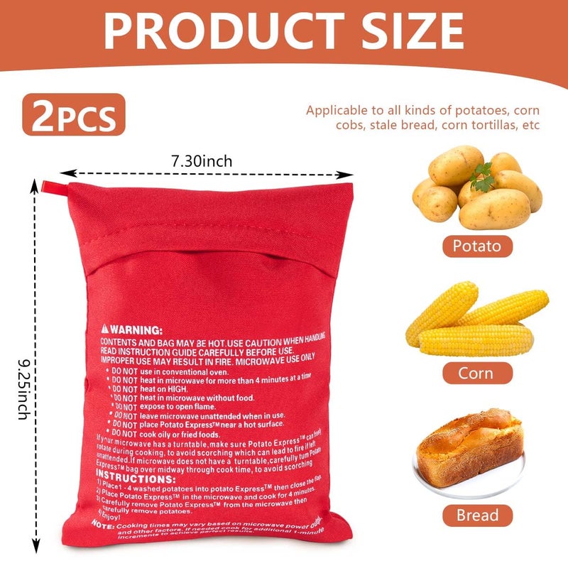 OBTANIM Microwave Potato Bag, 2 Pack of Reusable Microwave Cooker Bag Baked Pouch Potato Bag, Red - Image 2