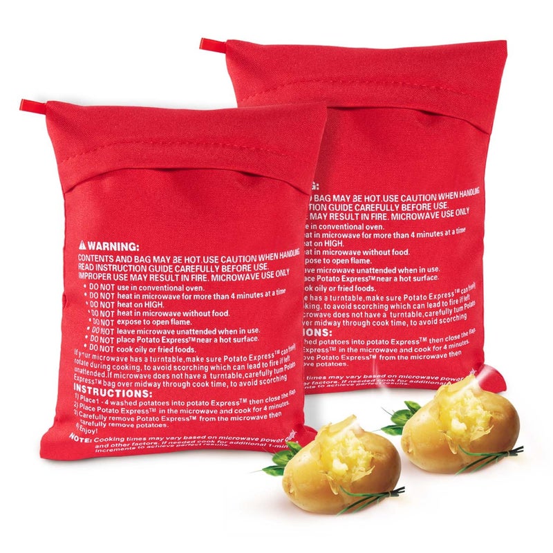 OBTANIM Microwave Potato Bag, 2 Pack of Reusable Microwave Cooker Bag Baked Pouch Potato Bag, Red - Image 1