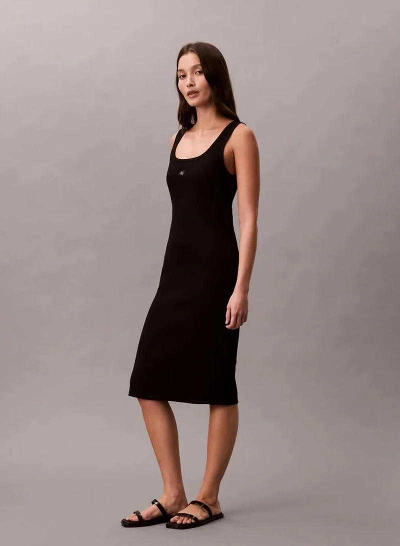 Calvin Klein Black Ribbed Sleeveless Mini Dress for Women | Best Price UAE