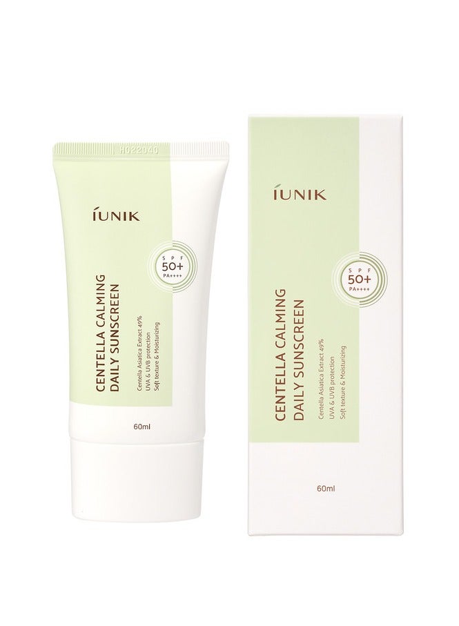 Centella Calming Moisture Daily Sunscreen SPF 50+ PA++++ Matte & No White Cast Centella Asiatica Dry Oily Sensitive Vegan Korean Skincare 60ml