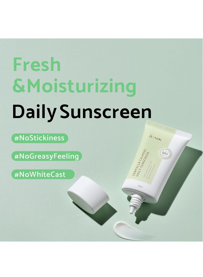 Centella Calming Moisture Daily Sunscreen SPF 50+ PA++++ Matte & No White Cast Centella Asiatica Dry Oily Sensitive Vegan Korean Skincare 60ml