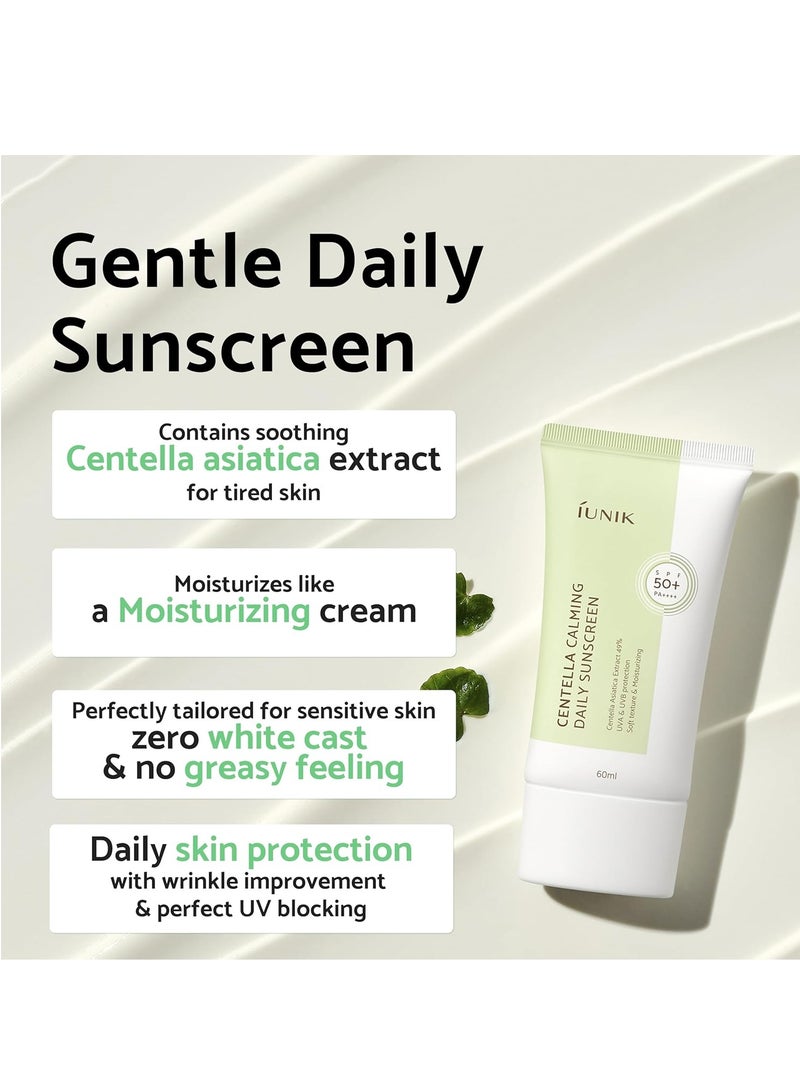 Centella Calming Moisture Daily Sunscreen SPF 50+ PA++++ Matte & No White Cast Centella Asiatica Dry Oily Sensitive Vegan Korean Skincare 60ml