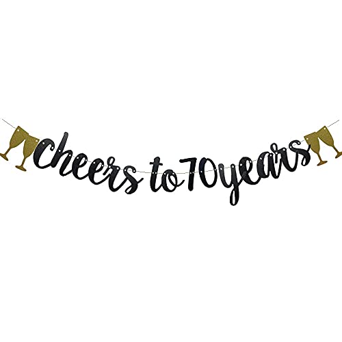 Festiko®Cheers to 70 Years Banner Black Paper Glitter Party Decorations for 70TH Wedding Anniversary 70 Years Old 70TH Birthday Party Supplies Letters Black - Image 1