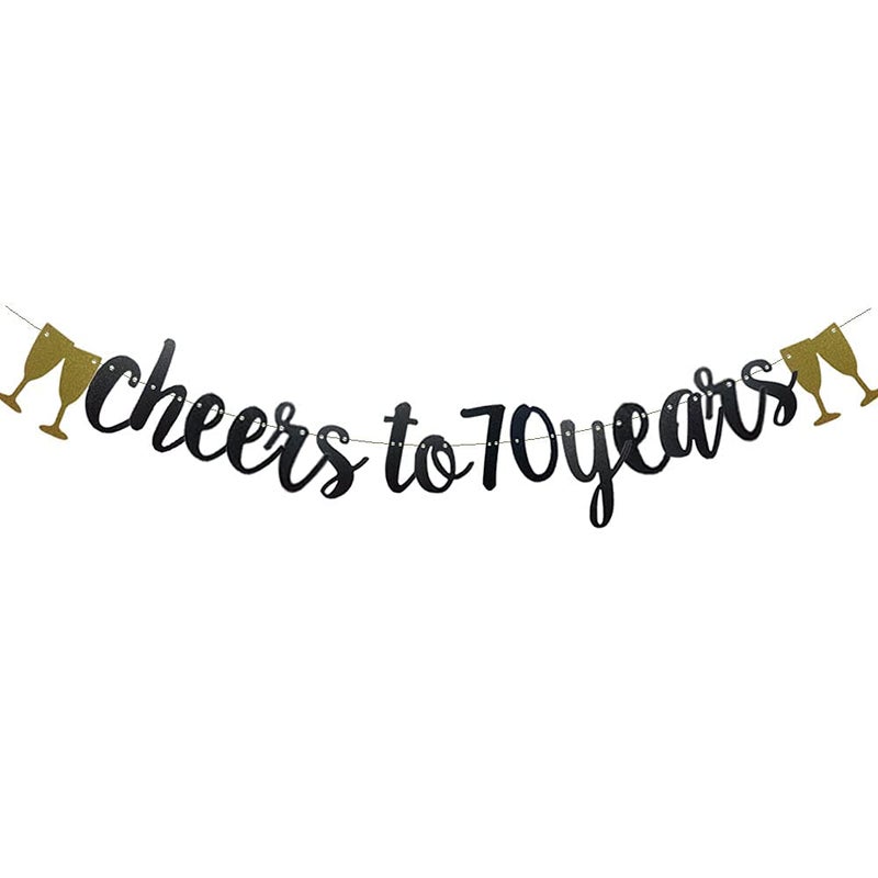 Festiko®Cheers to 70 Years Banner Black Paper Glitter Party Decorations for 70TH Wedding Anniversary 70 Years Old 70TH Birthday Party Supplies Letters Black - Image 2