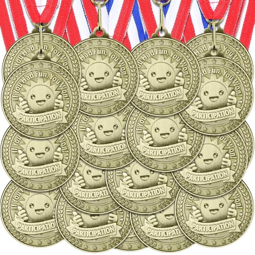 Loetere 12 Pcs Participant Award Medal with Neck Ribbon 2 Inches Metal Participation Medals Trophy for Adults Sports Competition Tournaments Event Team Prize Party Favors Decor(Classic) - Image 1