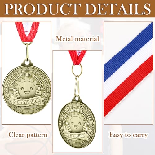 Loetere 12 Pcs Participant Award Medal with Neck Ribbon 2 Inches Metal Participation Medals Trophy for Adults Sports Competition Tournaments Event Team Prize Party Favors Decor(Classic) - Image 3