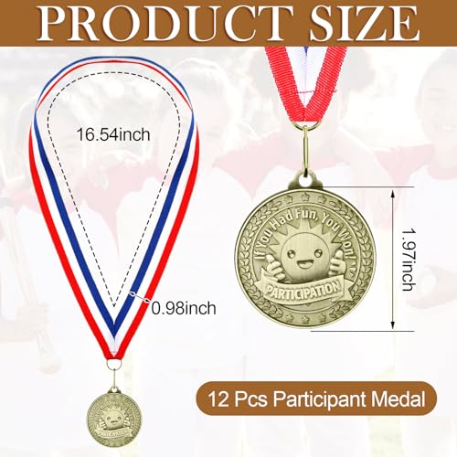 Loetere 12 Pcs Participant Award Medal with Neck Ribbon 2 Inches Metal Participation Medals Trophy for Adults Sports Competition Tournaments Event Team Prize Party Favors Decor(Classic) - Image 2