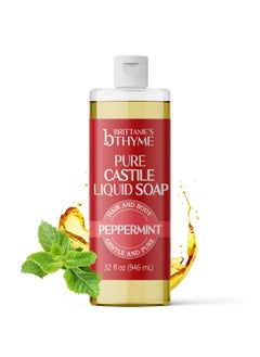 Brittanies Thyme Pure Castile Liquid Soap Refill  For Hair  Body Gentle and Pure Made with Natural Luxurious Oils Vegan  Gluten Free NonGMO Peppermint 32 oz Pack of 1