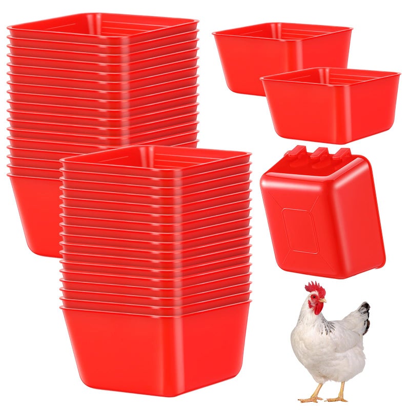 Maxdot 20 Pcs Cage Cups Chicken Feeder Waterer 16 oz Birds Feeders Hanging Bunny Cage Chicken Water Bowl for Pet Parrot Rooster Parakeet Gamefowl Poultry Pigeon Wire Hutch(Red) - Image 1