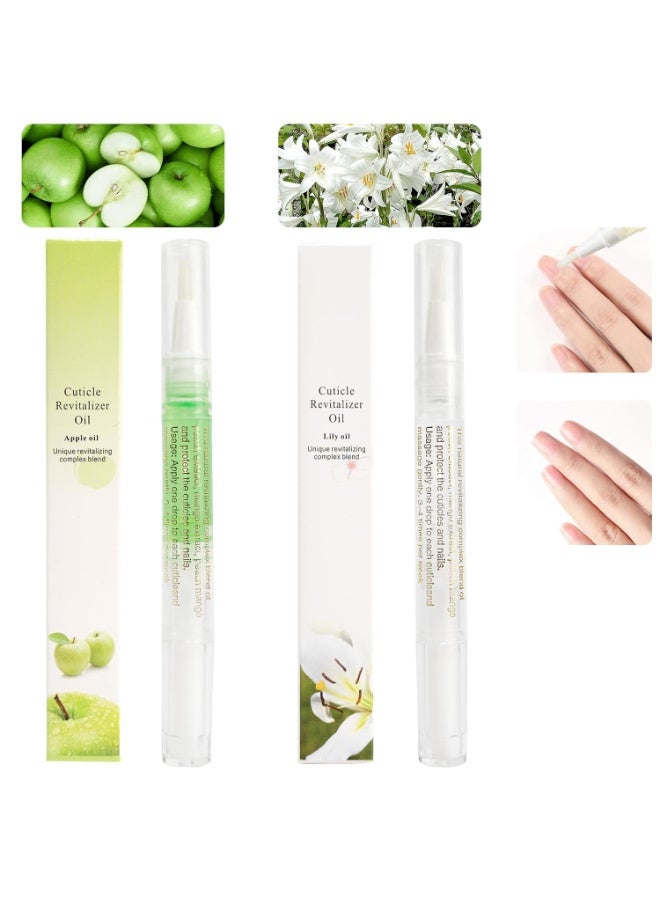 Meschett 2PCS Cuticle Oil Pens for Nail Care,Cuticle Revitalizer Oil Pen with Soft Brush,Cuticle Oil to Prevent Nail Cracking and Dry (Lily & Apple Flavor) - Image 1