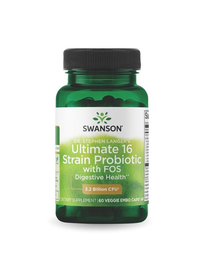 SWANSON Dr. Stephen Langer's Formula - Natural Probiotic w/Prebiotic FOS - 16-Strain Supplement Promoting Digestive Support w/ 3.2 Billion CFU per Capsule - (60 Veggie Capsules) - Image 1