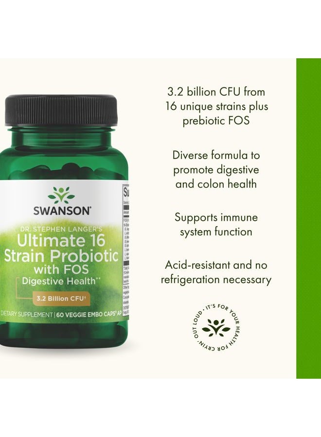 SWANSON Dr. Stephen Langer's Formula - Natural Probiotic w/Prebiotic FOS - 16-Strain Supplement Promoting Digestive Support w/ 3.2 Billion CFU per Capsule - (60 Veggie Capsules) - Image 4