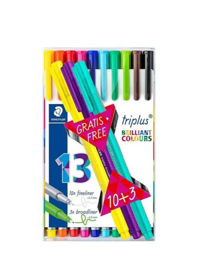 Steadler Pack Of 10+3 Multicolor Shades Triplus Fineliner With Metal - Image 1