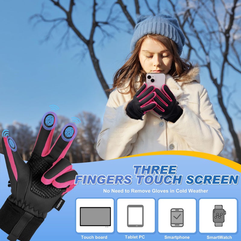 Sukeen Kids Winter Warm Gloves for Boys Girls Windproof PU Cold Weather Gloves Aged 4-14 Anti-Slip Gloves for Cycling Outdoor - Image 5