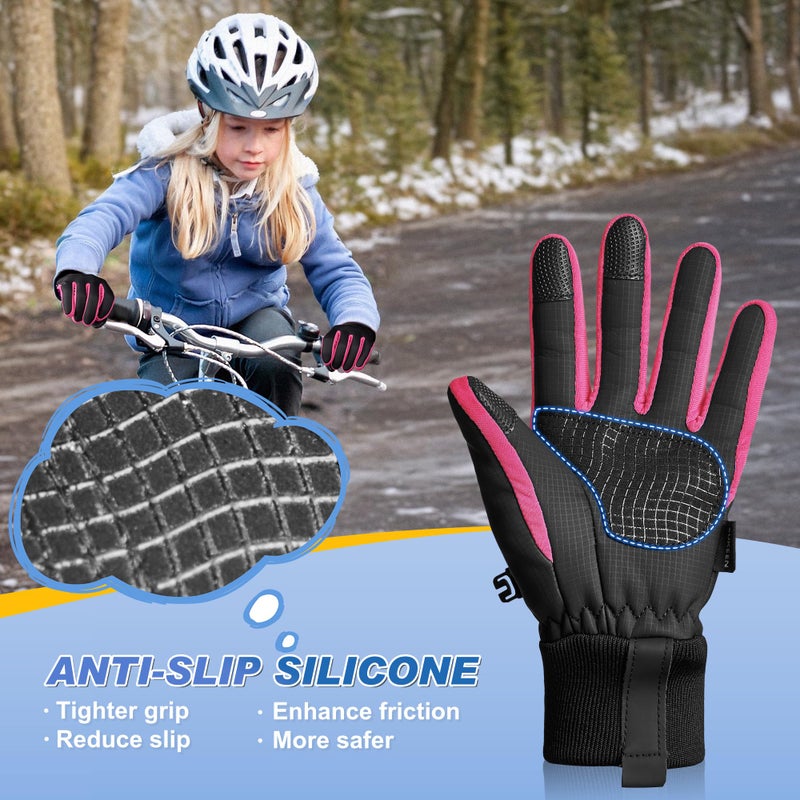 Sukeen Kids Winter Warm Gloves for Boys Girls Windproof PU Cold Weather Gloves Aged 4-14 Anti-Slip Gloves for Cycling Outdoor - Image 4