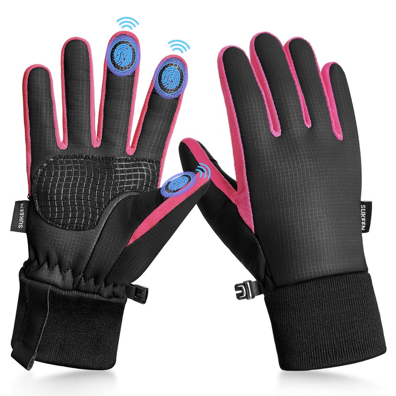Sukeen Kids Winter Warm Gloves for Boys Girls Windproof PU Cold Weather Gloves Aged 4-14 Anti-Slip Gloves for Cycling Outdoor - Image 1