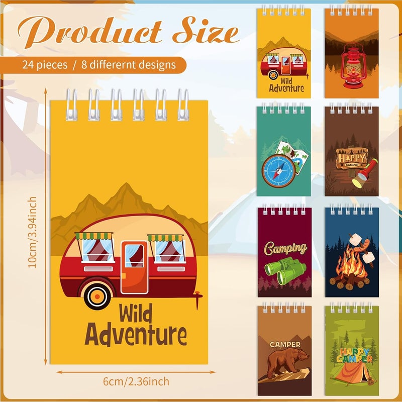 Teling 24 Pieces Camp Party Favors Camping Adventure Mini Notepads Spiral Pocket Memo Notepads Wild Adventure Camping Small Notebooks for Kids Party Favors Teacher Classroom Rewards Supplies - Image 2
