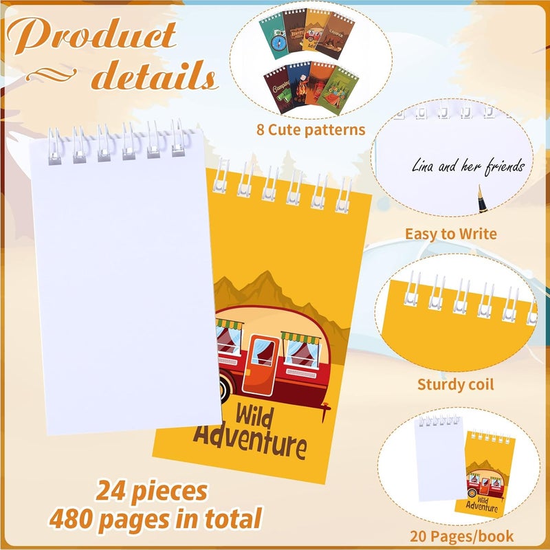 Teling 24 Pieces Camp Party Favors Camping Adventure Mini Notepads Spiral Pocket Memo Notepads Wild Adventure Camping Small Notebooks for Kids Party Favors Teacher Classroom Rewards Supplies - Image 3