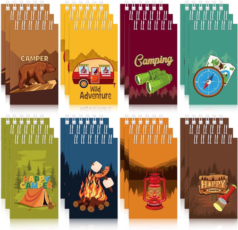 Teling 24 Pieces Camp Party Favors Camping Adventure Mini Notepads Spiral Pocket Memo Notepads Wild Adventure Camping Small Notebooks for Kids Party Favors Teacher Classroom Rewards Supplies - Image 1