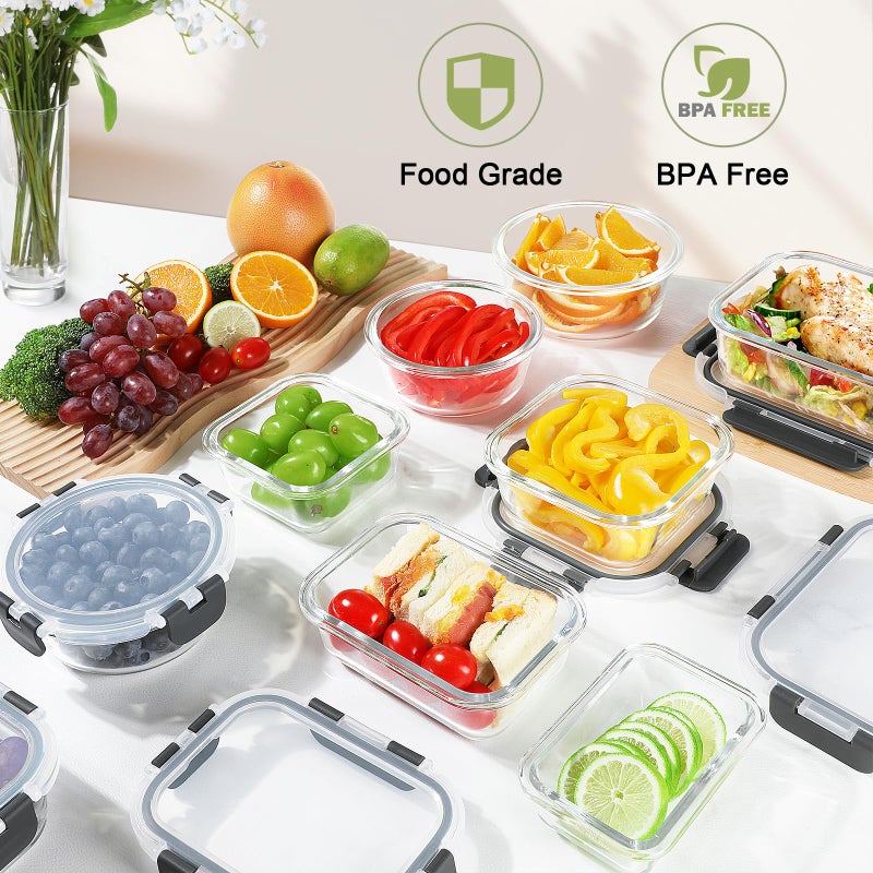 BAYZZ 24 Piece Glass Food Storage Containers with Lids, Airtight Glass Meal Prep Containers for Kitchen, BPA-Free Lunch Box, Microwave and Freezer Safe - Image 4