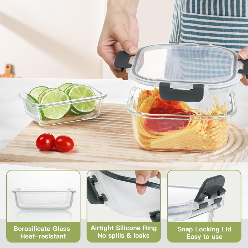 BAYZZ 24 Piece Glass Food Storage Containers with Lids, Airtight Glass Meal Prep Containers for Kitchen, BPA-Free Lunch Box, Microwave and Freezer Safe - Image 2