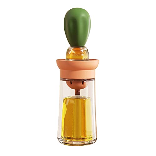 TINMIX Oil Dispenser with Brush  Glass Olive Oil Dispenser for Kitchen 2 IN 1 Oil Dispenser Bottle with Silicone Basting Brush for Cooking Vinegar Sauce BBQ Grill Frying TOB21 Green