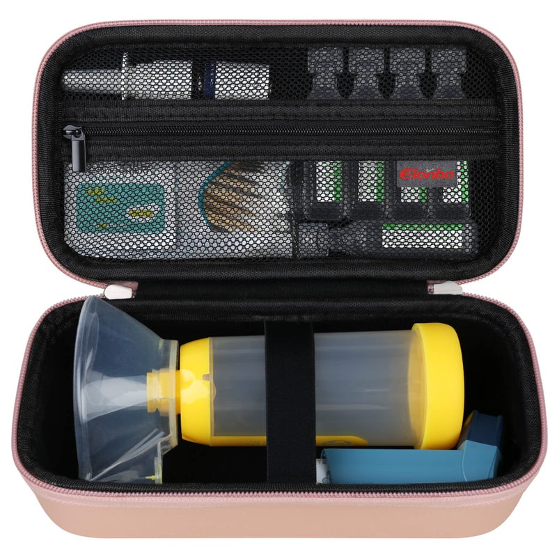 Elonbo Carrying Case for Asthma Inhaler Inhaler Spacer for Kids and Adults Masks Inhaler Holder Asthma Travel Organize Bag Pocket Fits Allergy Meds Ventolin Inhaler Rose Gold Case Only