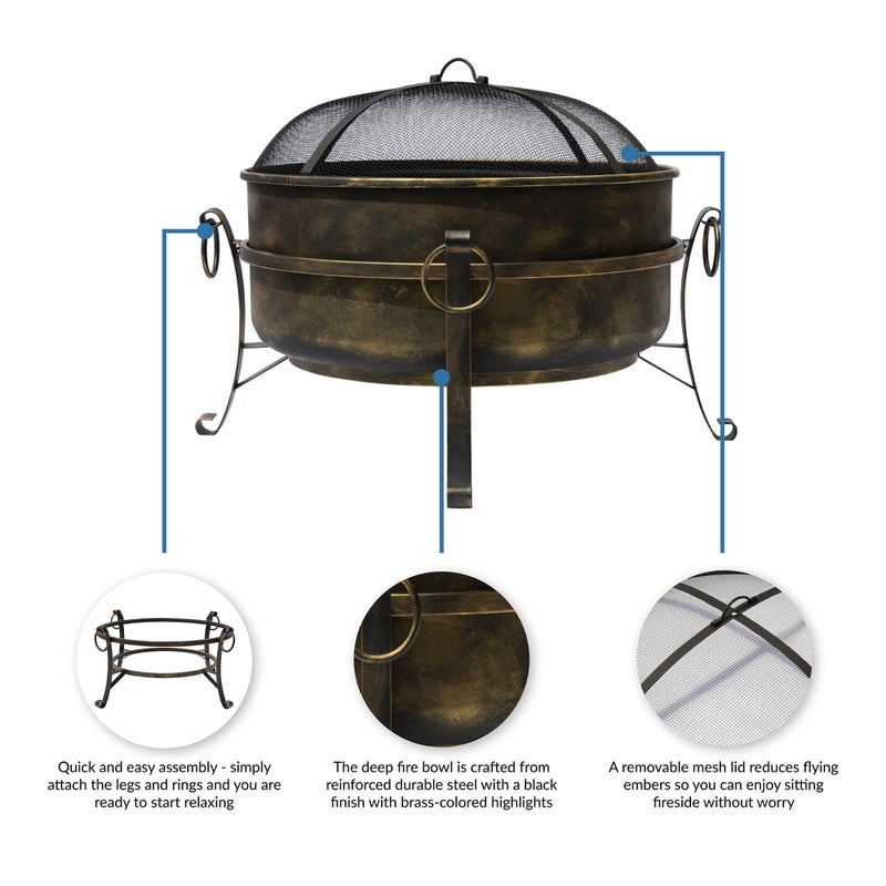 Blue Wave 24" All-Weather Outdoor Laguna Steel Cauldron Fire Pit - Black and Bronze - Image 4