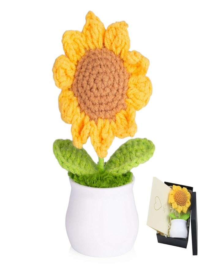 LAIDANLA Crochet Sunflower Pot Graduation Small Gifts, Handmade Cute Desk Companion, Birthday Appreciation Anniversary Encouragement Gifts for Women Teacher Friend Coworker, Cozy Office Desk Decor - Image 1
