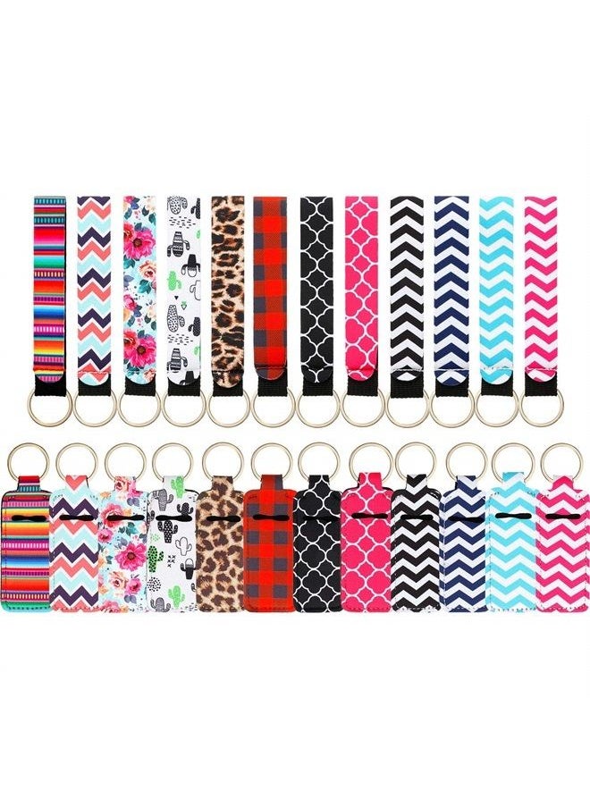 Blulu - 12 Pieces Lipstick Holder Keychains with 12 Pieces Neoprene Wristlet Keychain Lanyards, Vibrant Colors Neoprene Lip Balm Keychain Holder Portable Lipstick Holder Lipstick Keyring Holder (12 Color) - Image 1
