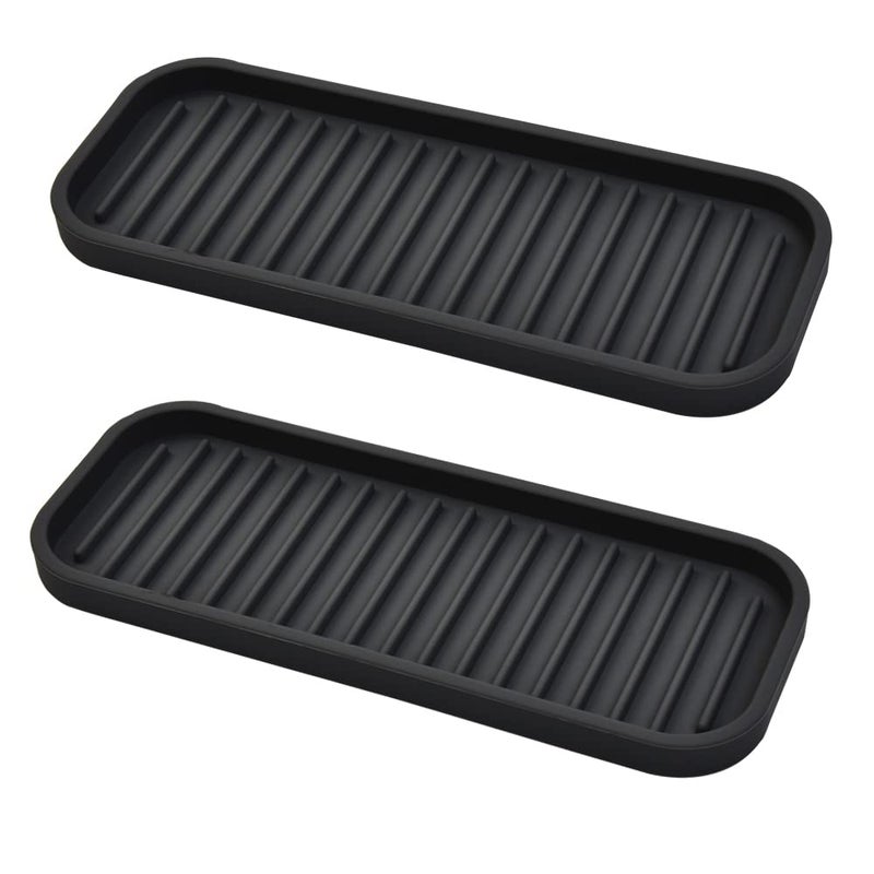 Silicone Sponge Holder Kitchen Sink Organizer Tray Dish Caddy Soap Dispenser Scrubber Spoon Holder Dishwashing Accessories Black 2 Pack
