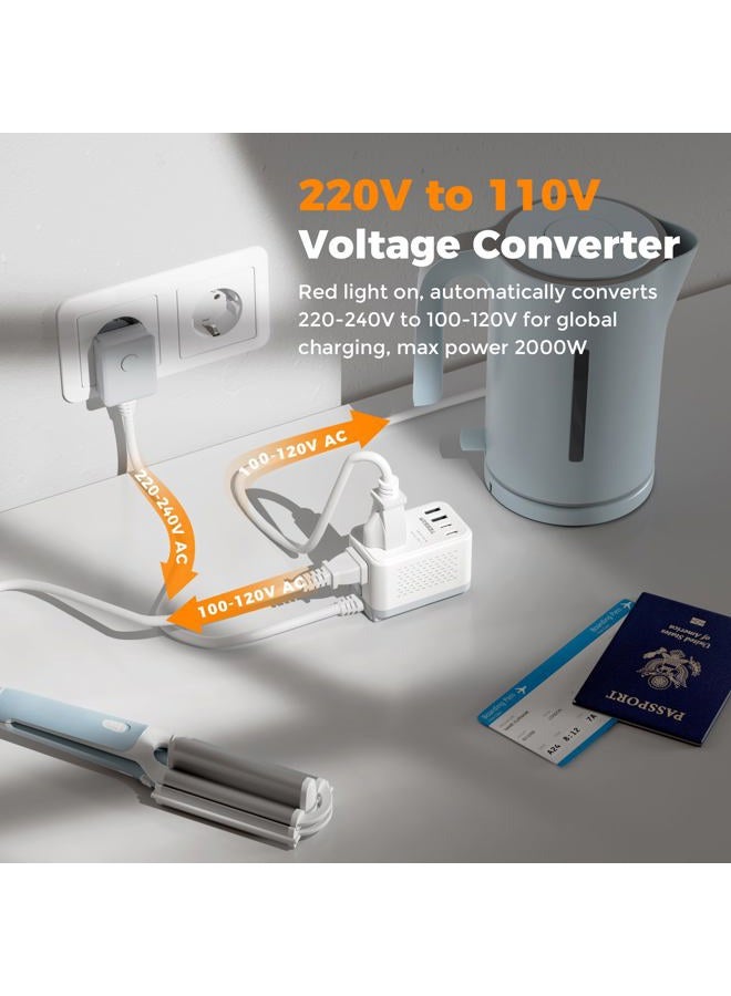 TESSAN 220 to 110 Voltage Converter US to Europe, International Travel Power Adapter with 4 USB Ports(2 USB C), 2 AC and EU/UK/AU Plug Universal Power Converter Adapter Combo, Step Down Transformer - Image 2