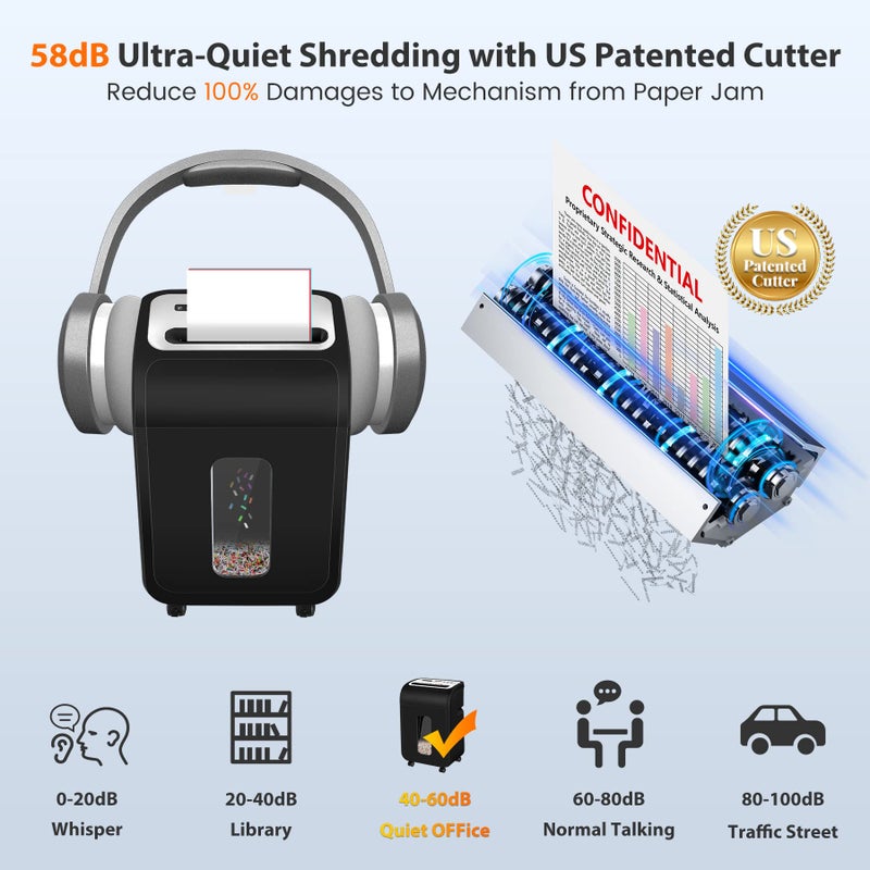 VidaTeco 14-Sheet Paper Shredder for Home Office Heavy Duty with 60 Mins Running Micro Cut, US Patented Blade, Shred Card/CD/Clip/Staple, 5.3-Gal Pullout Bin, AUTO Jam Proof(ETL) - Image 4