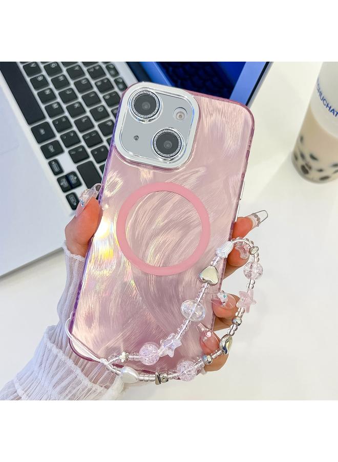 S-TOP Case For iPhone 15 Plating Texture Wristband MagSafe TPU Phone Case with Glitter Lens Film - Image 1