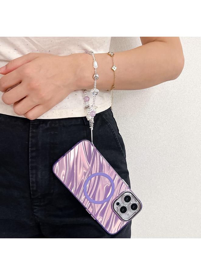 S-TOP Case For iPhone 15 Plating Texture Wristband MagSafe TPU Phone Case with Glitter Lens Film - Image 2