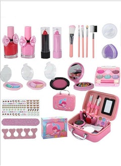 Makeup Kit With Storage Box Pink Color Portable, Durable And Washable Makeup Kit, Nail Polish Set, Non-Toxic, Satisfy Children's Curiosity, Ideal Gift