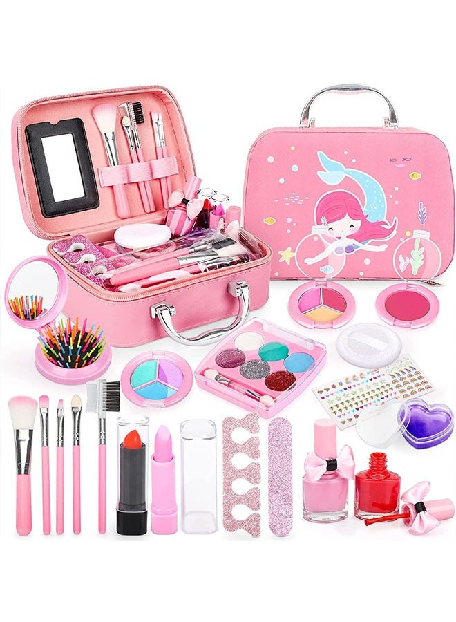 Makeup Kit With Storage Box Pink Color Portable, Durable And Washable Makeup Kit, Nail Polish Set, Non-Toxic, Satisfy Children's Curiosity, Ideal Gift  - Image 1
