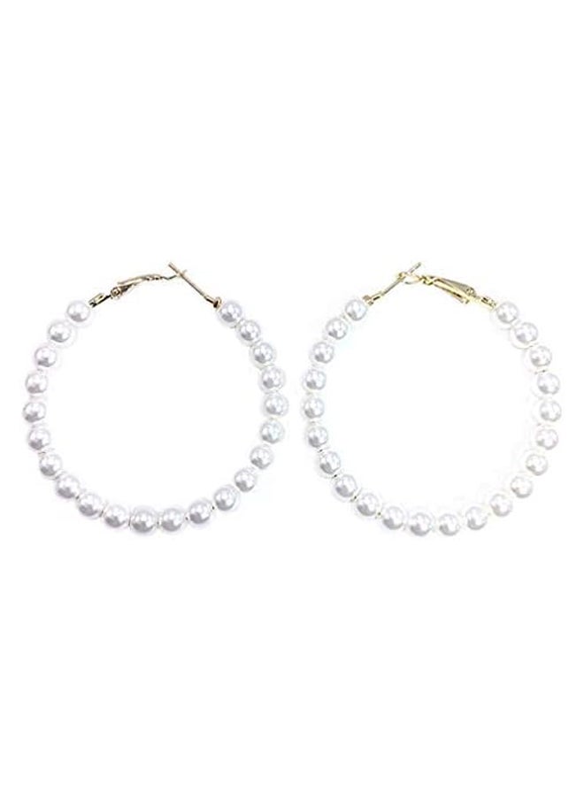 Generic Pearl Hoop Earrings For Girls Women Vintage Boho 2019 Fashion Jewelry Lightweight Big Pearl Beaded Hoop Earrings Hypoallergenic Kpop Gold in Gift Box  - Image 2