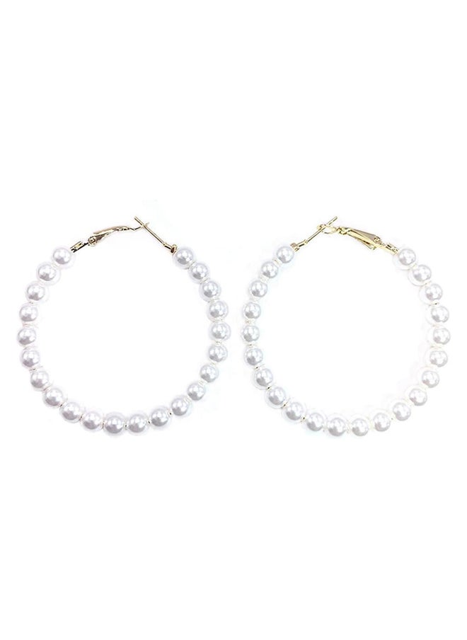 Generic Pearl Hoop Earrings For Girls Women Vintage Boho 2019 Fashion Jewelry Lightweight Big Pearl Beaded Hoop Earrings Hypoallergenic Kpop Gold in Gift Box  - Image 4