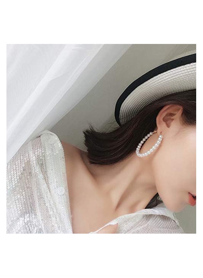 Generic Pearl Hoop Earrings For Girls Women Vintage Boho 2019 Fashion Jewelry Lightweight Big Pearl Beaded Hoop Earrings Hypoallergenic Kpop Gold in Gift Box  - Image 3