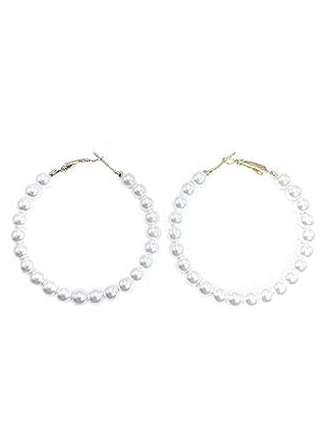 Generic Pearl Hoop Earrings For Girls Women Vintage Boho 2019 Fashion Jewelry Lightweight Big Pearl Beaded Hoop Earrings Hypoallergenic Kpop Gold in Gift Box  - Image 1