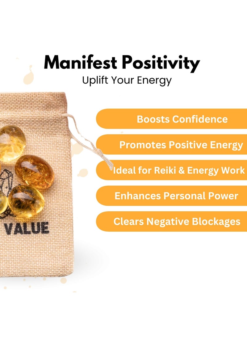 Plus Value Plus Value Premium Citrine Tumbled Sunela Pebbles Stone Reiki Healing Crystal Aura Chakra 100grams jute bag  - Image 4