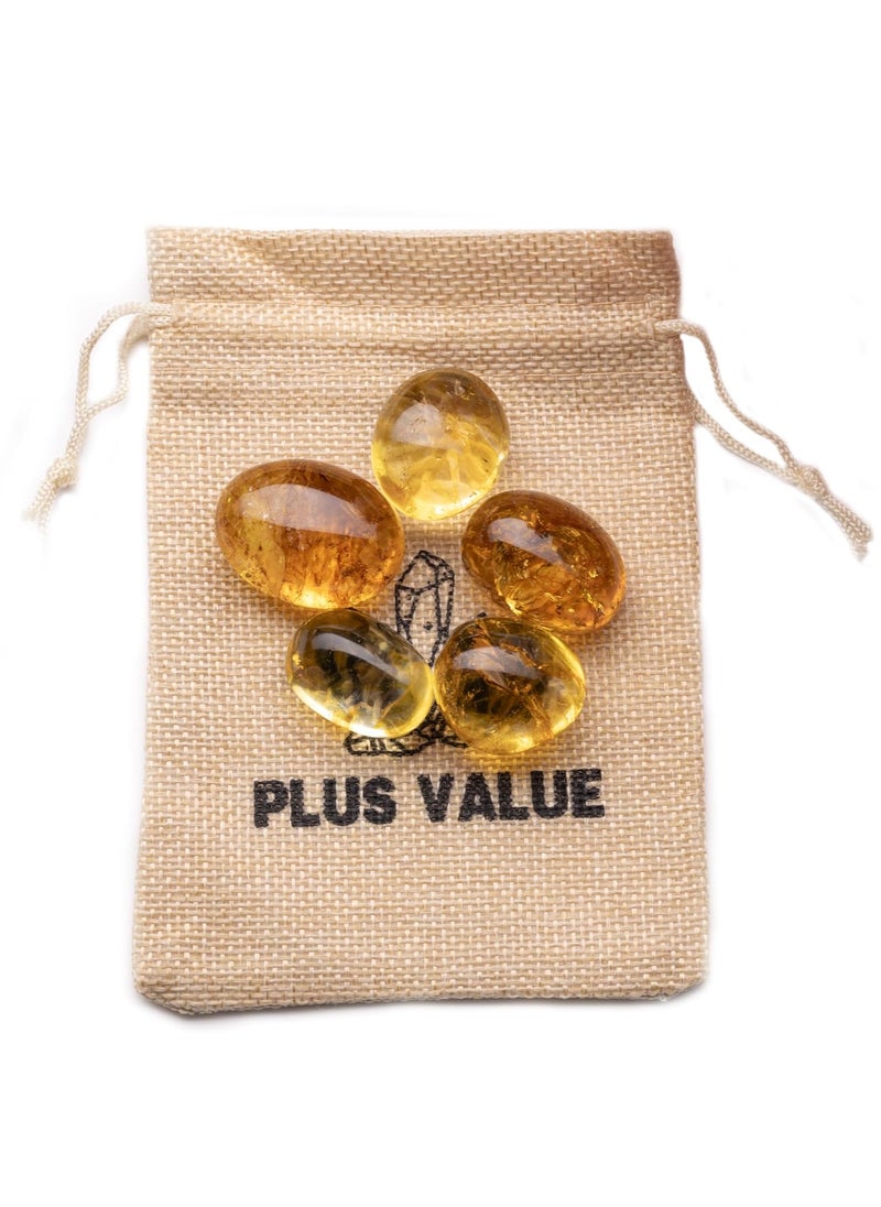 Plus Value Plus Value Premium Citrine Tumbled Sunela Pebbles Stone Reiki Healing Crystal Aura Chakra 100grams jute bag  - Image 1